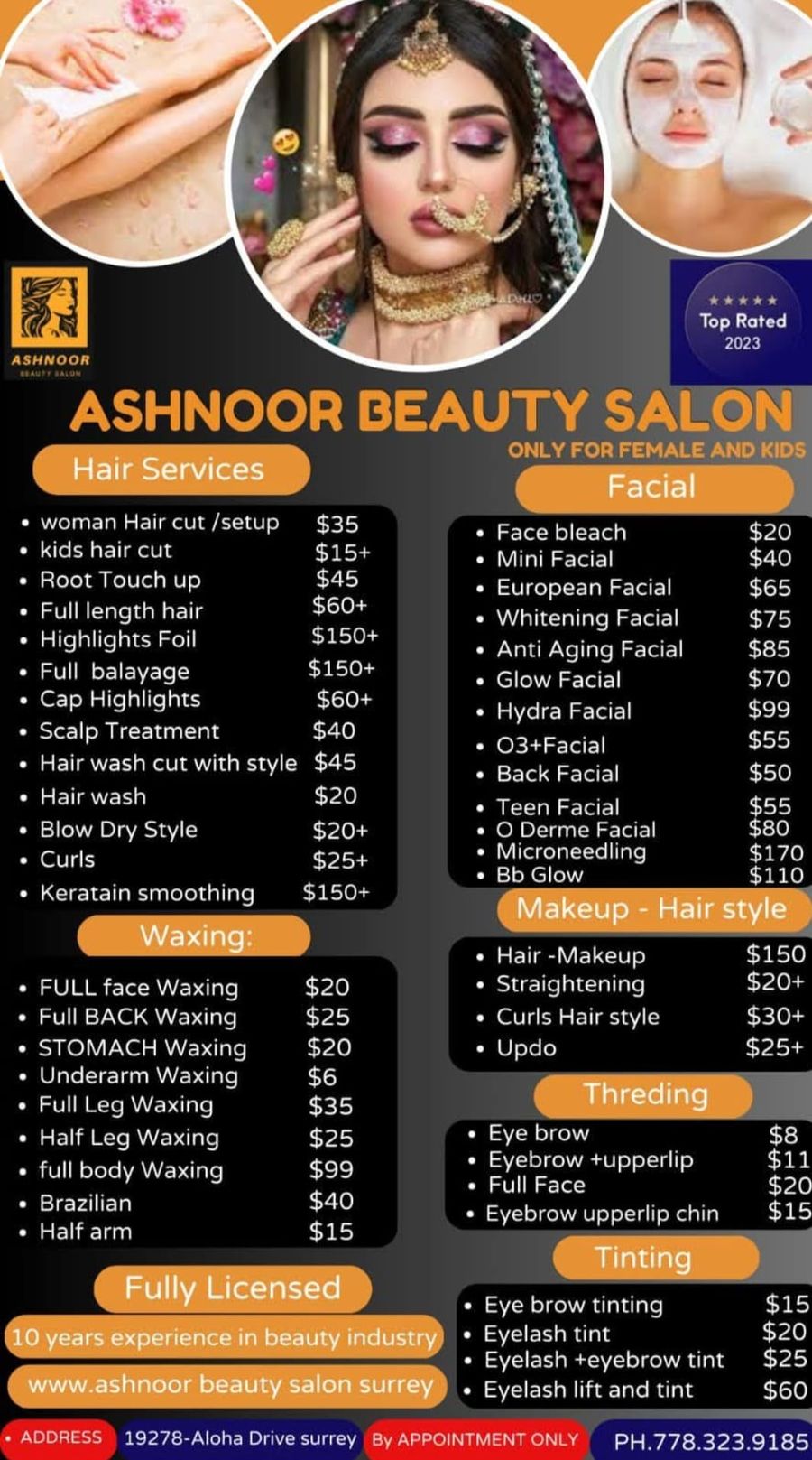 Ashnoor Beauty Salon full price menu